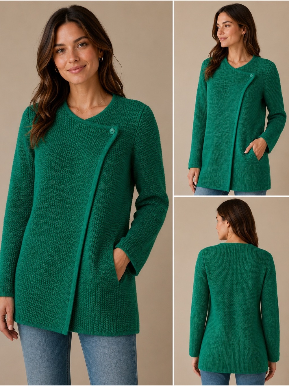 Cynthia Rowley Merino Wool Blend Green Wrap Cardigan Sweater L